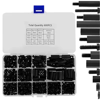 600Pcs M3 Male Female Nylon Standoff Spacer PCB Board Hex Screws Nut Assortment⊛ • £9.50