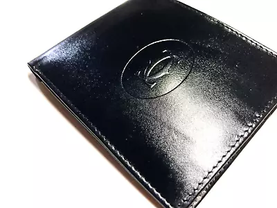 Cartier Vintage Must Cc Emblem Sheeny Leather Wallet Coin France Black • $119.24