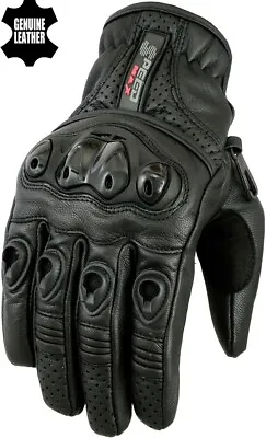 Mens Vented Knuckle Short Perforated Summer Motorbike Motorcycle Leather Gloves • £14.99