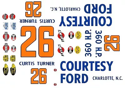 #26 Curtis Turner Courtesy Ford 1960 1/18th Scale Waterslide Decals • $13.99