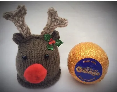 £3 • Buy Knitted Christmas Chocolate Orange Rudolph Reindeer Cover Hand Knitted