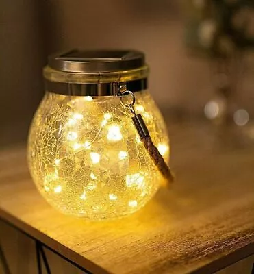 Hanging Solar Crackle Glass Light LED Firefly Garden Lighting Fence Table Lamp • £9.99