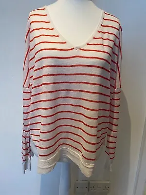 £17.99 • Buy Mint Velvet Jumper Red Breton  Striped Linen Fine Knit Loose Fit Top M  16