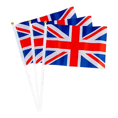 10 UNION JACK HAND HELD FLAGS Small Waving Platinum Jubilee Party Long Handle UK • £3.59