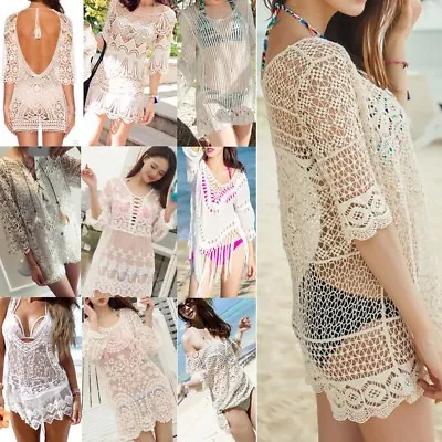£11.30 • Buy Summer Womens Beach Long Dress Swimwear Lace Crochet Bikini Cover Up BathingSuit