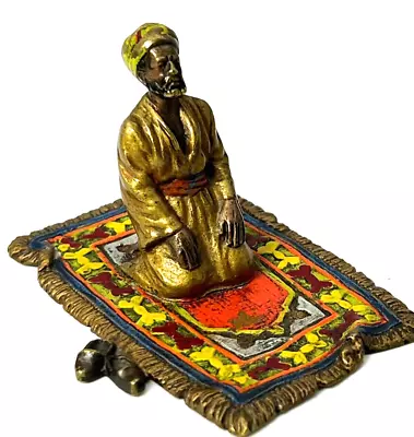 Antique Rare Vienna Cold Painted Bronze Man At Prayer Group Figure • $295