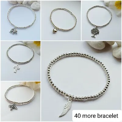 Silver Bracelet Beads Stretch Wee Style Stacker Teacher Gift Stocking Filler UK • £4.90