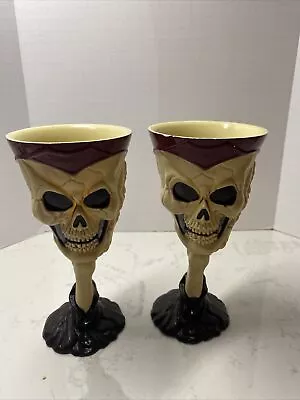 Halloween Goth 2 Plastic Skeleton Goblets Skull Cups Goblets Skeleton Hand Stem • $14.99