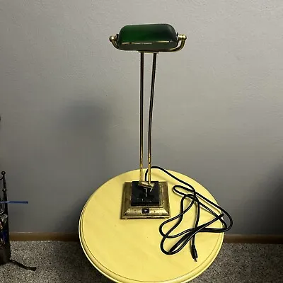 Vintage Articulating Extra Tall Art Deco Bankers Desk Lamp Green Glass Shade • $16