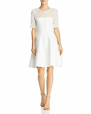 $475 Milly Women's Short Sleeve White Flit And Flare Scoop Neck Dress Size P • £62.05