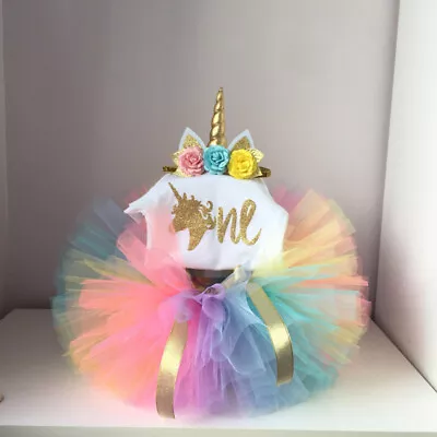 Baby Girl 1st Birthday Outfit Unicorn Romper Tutu For Cakesmash Photoshoot 3pc • $45