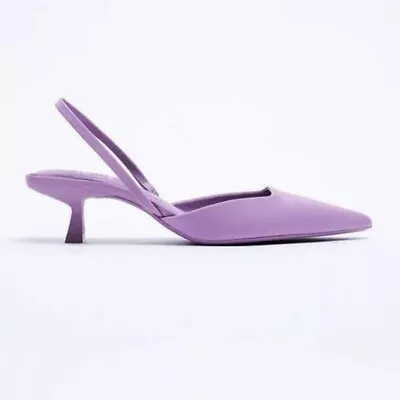 Zara Slingback Kitten Heels 39 Purple Pointy Toe Slip On Low Heel US Size 8 • $24.99