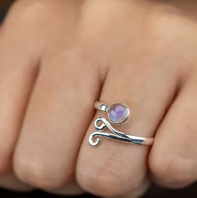 Adjustable Sterling Silver Ladies Moonstone Turquoise Ring Boxed Gift Jewellery • £12.99