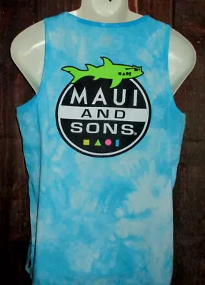 Mens Maui And Sons Shark Blue Tie Dye Tank Top T-shirt Size L • $18.90