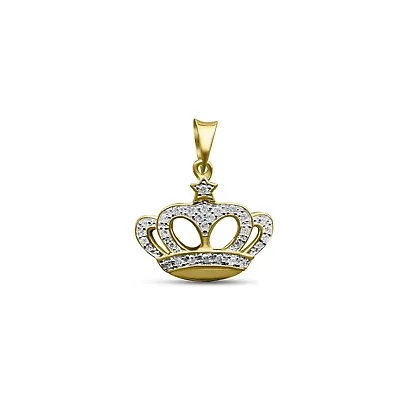 10K Real Solid Yellow Gold With Genuine Diamonds Royal Crown King Charm Pendant • $249.99