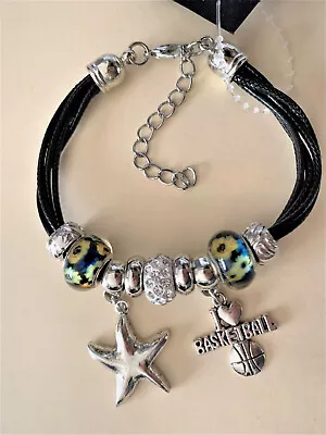 New Charm Bracelet With Gorgeous Star And I Love Basketball Pendants • $5