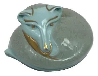 Vintage Minton Royal Doulton English 1987 Blue Aqua Gold Porcelain Fox Figurine • $95