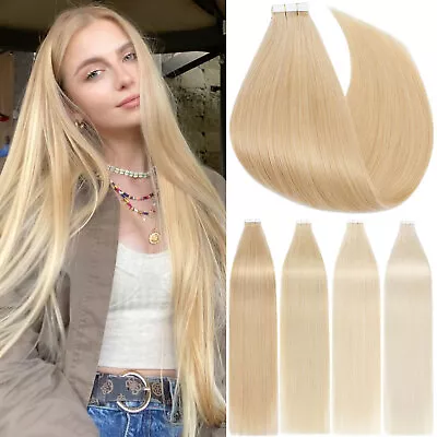 Premium Tape In 100% Real Remy Human Hair Extensions Skin Weft Full Head #Blonde • $21.07