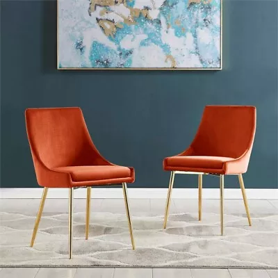 Modway Viscount 19  Performance Velvet Dining Chairs In Gold/Orange (Set Of 2) • $116.99