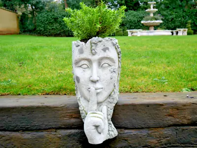 Shelf Sitting Head Planter Resin Garden Finger On Lip Face Bust Plant Pot Holder • £37.99