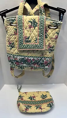 Vintage Vera Bradley Mimi Backpack Yellow Hope Lily Of The Valley W Zip Pouch • $28