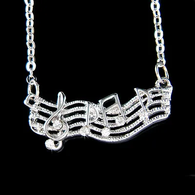 ~TREBLE G CLEF~ Made With Swarovski Crystal Music Musical NOTE Necklace Jewelry • $41