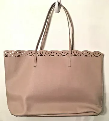 Macy's Vinyl Pierced Tote Tan NWOT New Adorable 11.5 H  X 15 L X 4 D • $16.15