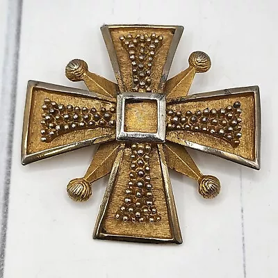 Vintage BSK Brooch Maltese Cross Gold Tone Signed Pin  • $30.92