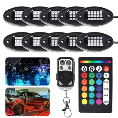 10x RGB LED Rock Lights Kit Offroad Truck Underbody Neon Music Bluetooth APP US • $28.90