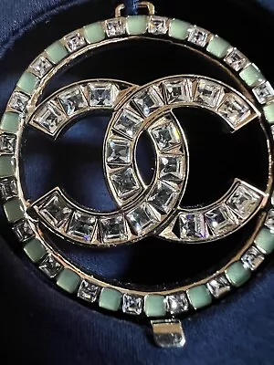 Chanel 2020 New Blue Top T- Shirt Gold Jeweled Crystals Cc Logo Brooch Fr42-fr44 • £2769.84