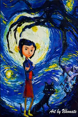 Coraline And Cat Vincent Van Gogh Starry Night Posters  • $63