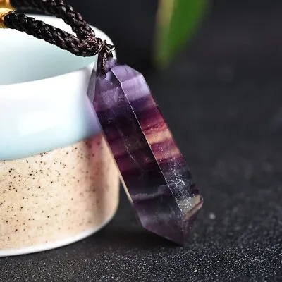 Quartz Necklace For Women Men Rainbow Fluorite Healing Crystal Pendant Necklace • $11.89