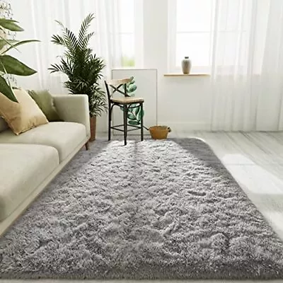 LOCHAS Fluffy Soft Area Rug For Bedroom 4x6 Feet Large Shag 4 X 6 Feet Grey • $38.15