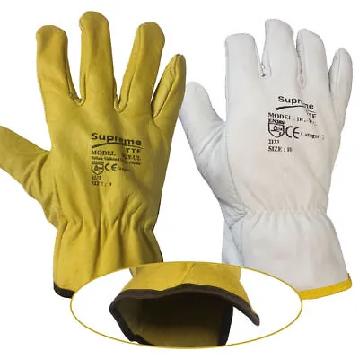 Unlined Soft Yellow Leather Drivers Hand Safety Glove Lorry Driving Work Gloves • £19.99