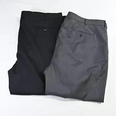 Lot 2 Stafford 50 X 30 Black Gray Big & Tall Suit Travel Mens Dress Pants • $39.99