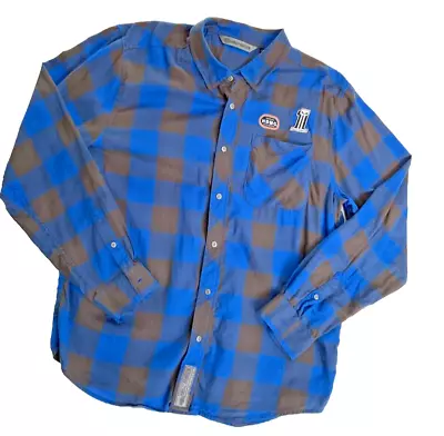 Harley Davidson Mens XL Slim Fit Flannel #1 Patch Blue Long Sleeve Button Up • $29.99