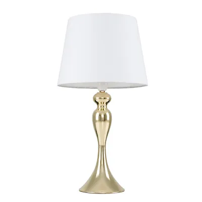 £27.99 • Buy Modern Spindle Table Lamp Gold Cotton Tapered Shade Traditional Lounge Light LED