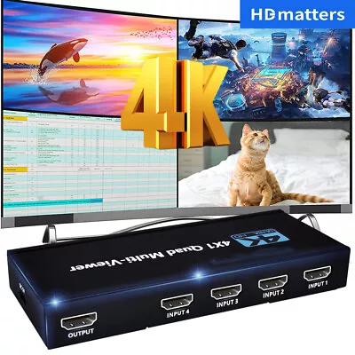 4K HDMI Multi-Viewer 4x1 HDMI Quad Screen Multiviewer 4 In 1 Seamless Switch+IR • $37.95