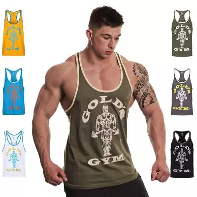 Golds Gym Mens Contrast Muscle Joe Sleeveless Workout Tank Stringer Vest • £16.45