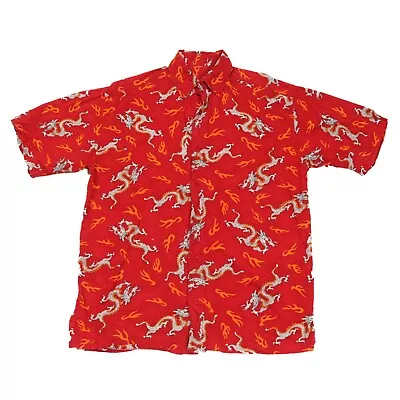 Vintage Dragon Flame Shirt | Medium | Button Pattern Retro Y2k Chinese Party • £16.09