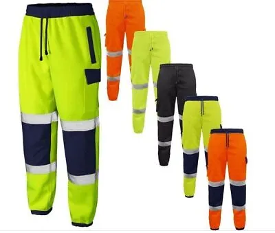 Hi Viz Vis Fleece Trousers Jogging Bottoms Safety GM Work Joggers Sweat Pants • £16.49