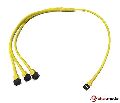 3 Pin Fan To 3 Ways Y Splitter 60cm Yellow Sleeved Extension Cable PSU Shakmods • £6.99