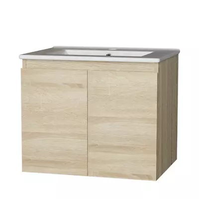 Cefito Vanity Unit Basin Cabinet Storage Bathroom Wall Mounted Ceramic 600mm Oak • $199.73