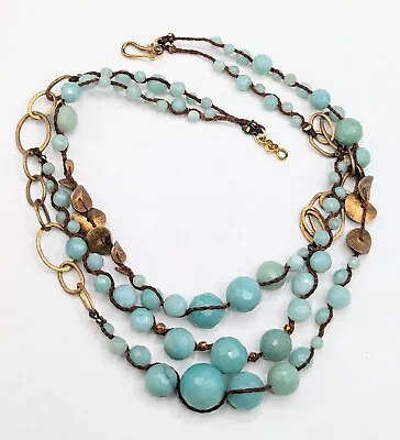 Chan Luu Sterling Silver 925 Gold Vermeil Amazonite Stone Layered Necklace 17   • £159.09