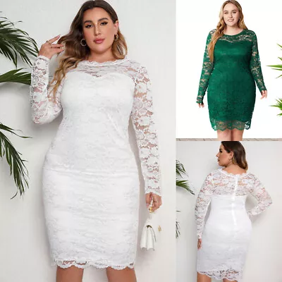 Lace Plus Size Dress Women Ladies Party Prom Cocktail Evening Bodycon OL Dresses • £20.39