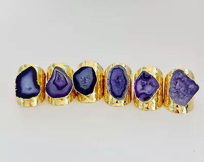 £13.99 • Buy 18k Gold Purple Druzy Agate Crystal Cocktail Statement Ring Adjustable