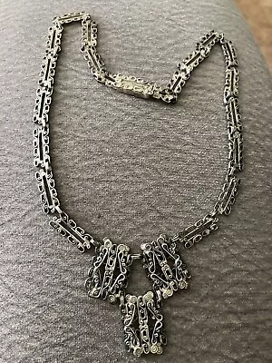 Vintage 925 Sterling Silver Modernist Necklace Signed RLM   • $40