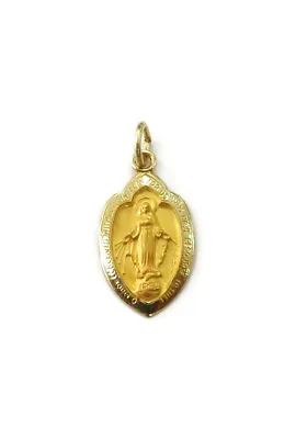 14K Yellow Gold Shield Virgin Mary Miraculous Medal Charm Necklace Pendant • $139.99