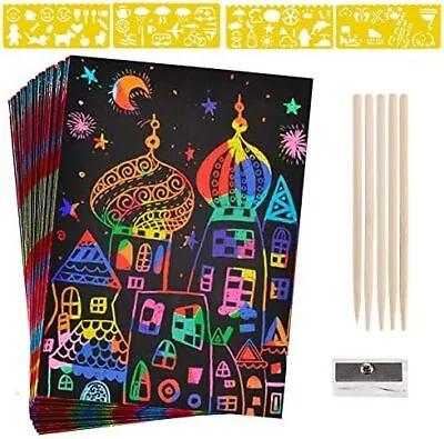 50 Sheets Scratch Art Crafts For Kids Black Magic Scratch Art Notes Paper Board • £11.85