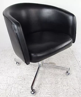 Mid-Century Modern Vinyl Barrel Back Swivel Office Chair (9128)NJ • $400